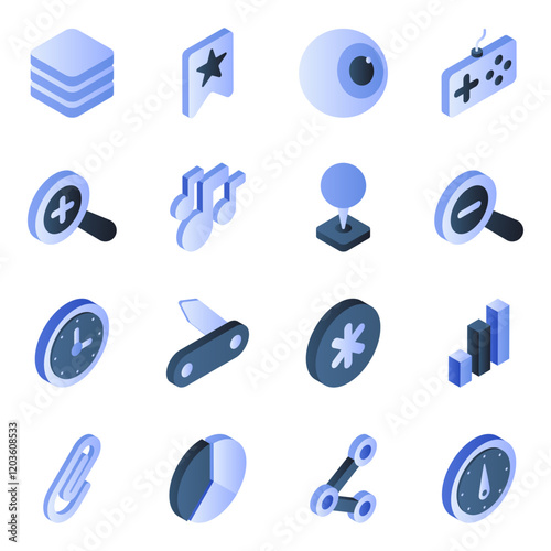 Set of Stationery Flat Isometric Icons