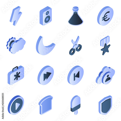 Set of Cloud and Data Flat Isometric Icons