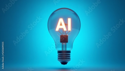 A highly detailed photorealistic light bulb with center word AI concept with a vivid glow

 photo