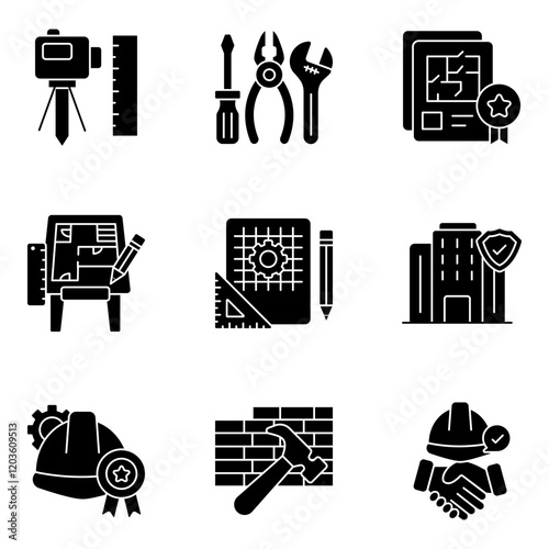 Set of Construction and Erection Flat Icons