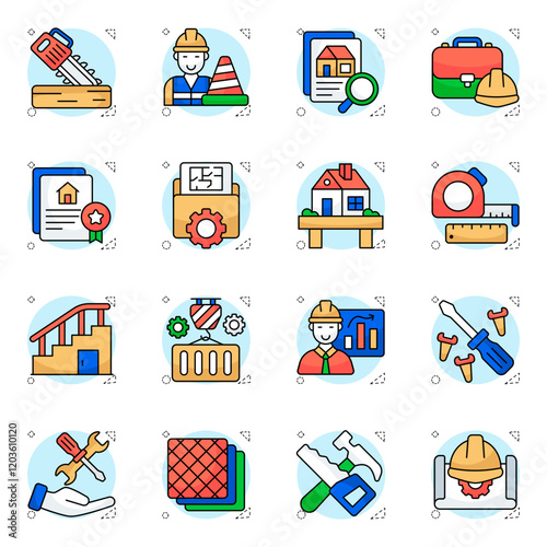 Set of Construction, Erection and Establishment Flat Icons