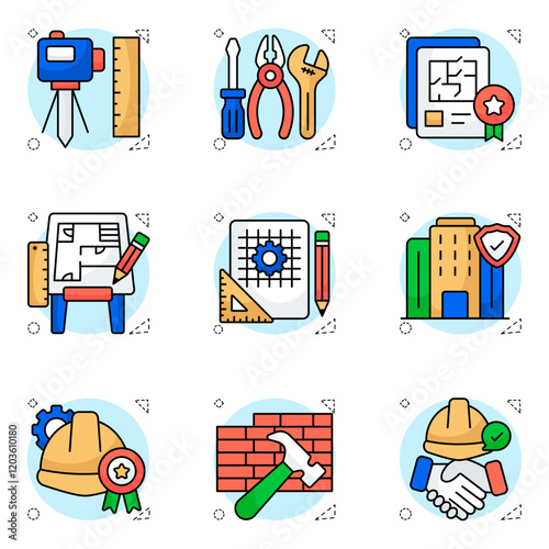 Set of Construction and Erection Flat Icons