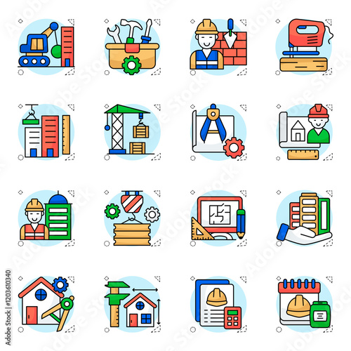 Set of Construction Equipment Flat Icons