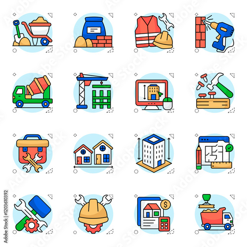 Set of Construction Management Flat Icons