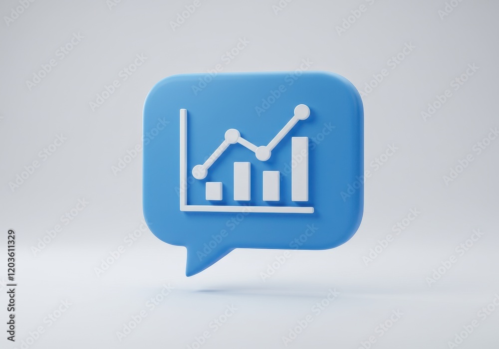 A 3D blue speech bubble icon with a white line graph and connected nodes inside, representing analytics or data insights A 3D blue speech bubble icon with a white line graph and connected nodes inside, representing analytics or data insights
