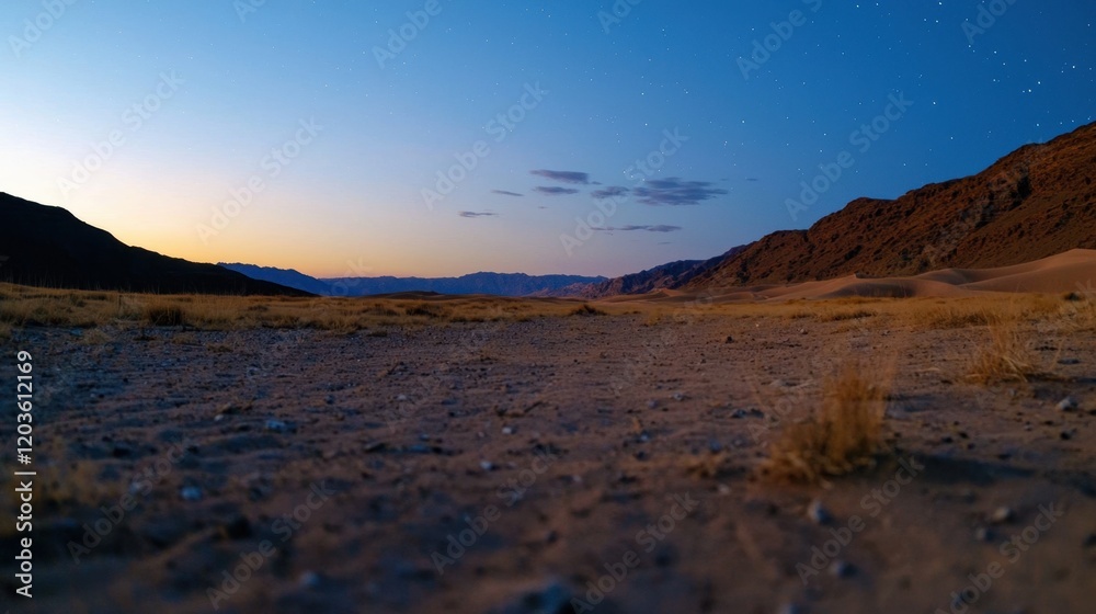 A desert landscape with a sky full of stars A desert landscape with a sky full of stars