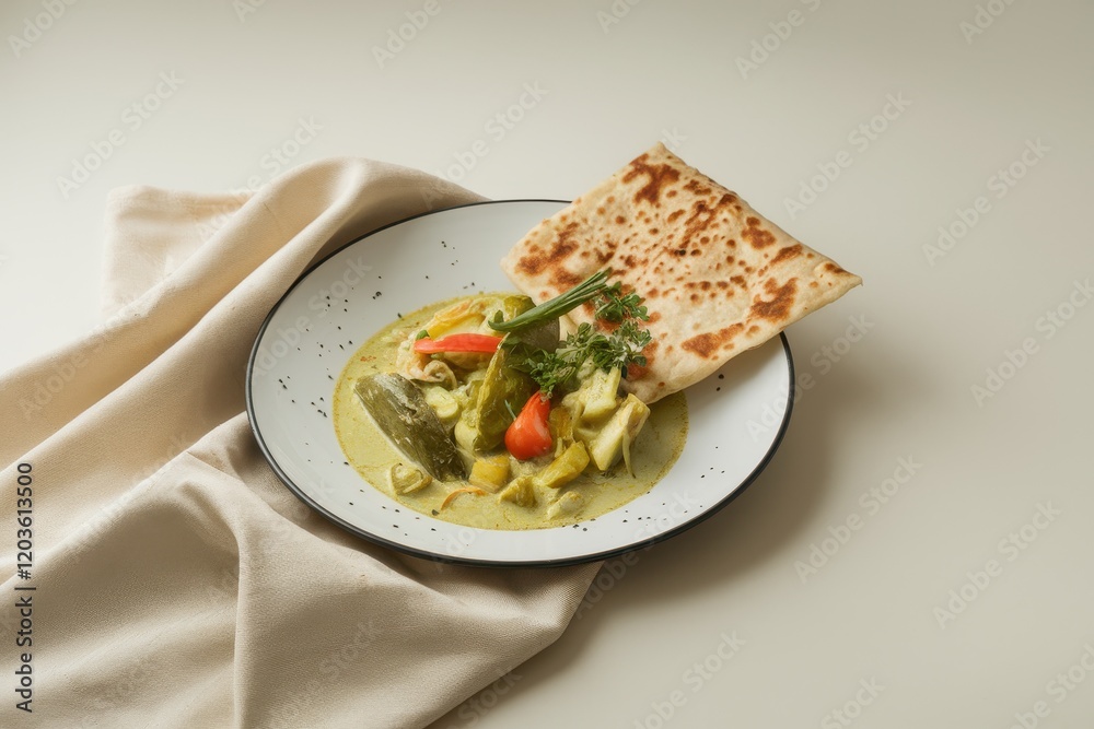Delicious Green Curry Served with Flatbread Delicious Green Curry Served with Flatbread