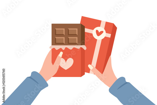 Chocolate illustration. Chocolate box. Dessert. People hold chocolate. Dark chocolate. Dubai chocolate. Cute chocolates.