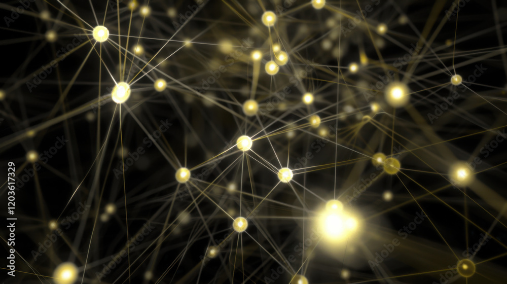 Abstract network of glowing connections and nodes in dark background, representing technology and communication Abstract network of glowing connections and nodes in dark background, representing technology and communication