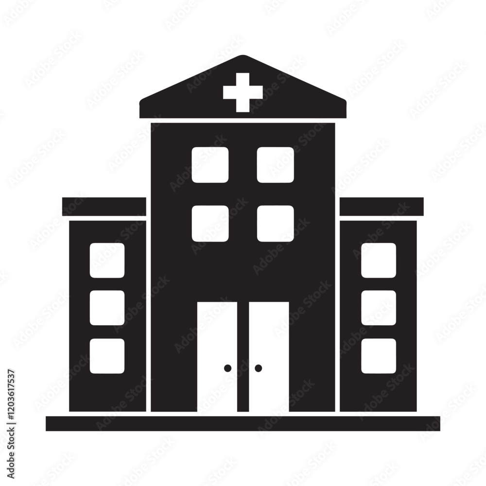 Hospital and medical health care Clinic Building icon silhouette vector illustration Hospital and medical health care Clinic Building icon silhouette vector illustration