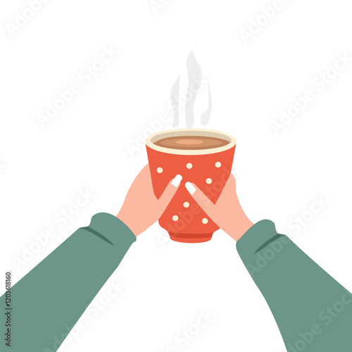 A cup of hot chocolate. People hold cup of coffee. Caffeine. Cozy winter vibes. Rainy vibes. Hot drink. Coffee break. 