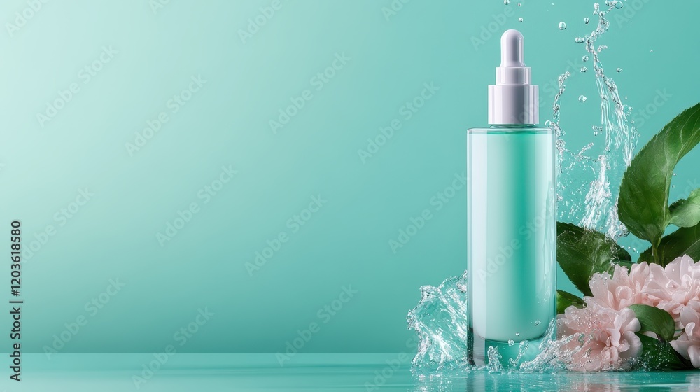 A clear serum bottle splashes into water, emphasizing freshness and hydration, making it ideal for skincare enthusiasts and beauty product promotion. A clear serum bottle splashes into water, emphasizing freshness and hydration, making it ideal for skincare enthusiasts and beauty product promotion.