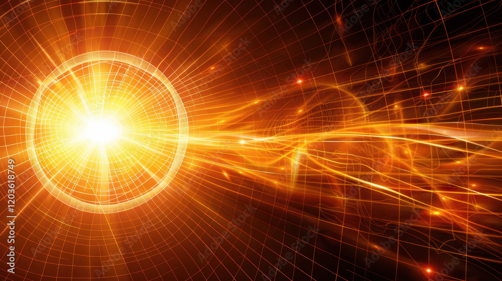 Obraz premium Bright glowing orb with radiant light beams and abstract patterns