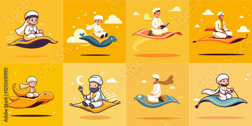 illustration of person riding a flying carpet