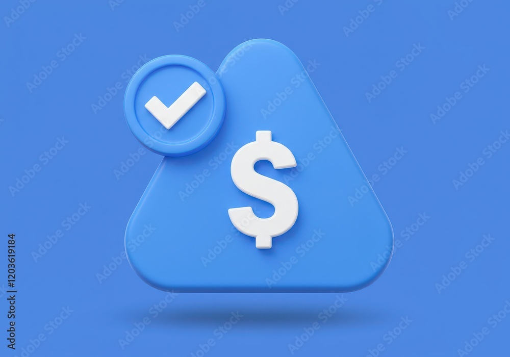A 3D illustration of a blue triangle badge with a white dollar symbol at the center A 3D illustration of a blue triangle badge with a white dollar symbol at the center