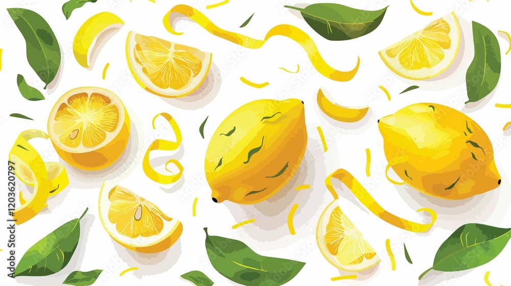 Fresh Lemon and Peel on White Background - Citrus Fruit Top View Fresh Lemon and Peel on White Background - Citrus Fruit Top View