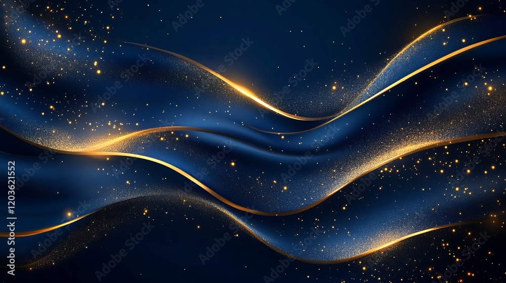 Fototapeta premium Abstract Blue and Gold Wave Background with Bokeh Effect