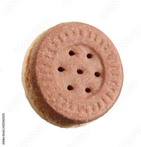 Chocolate vanilla cookie isolated on transparent layered background.