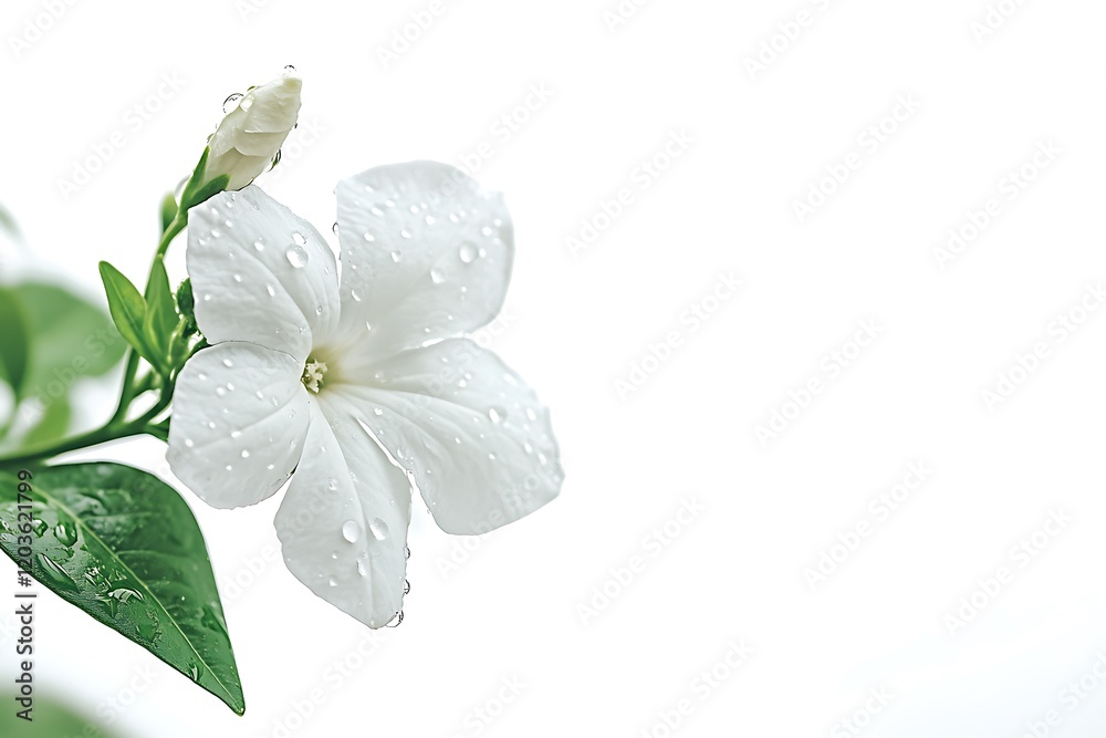 Fototapeta premium Close-up of a pristine white flower with water droplets.
