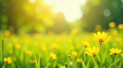 Golden Hour Meadow Vibrant Yellow Wildflowers Basking in Sunlight's Embrace