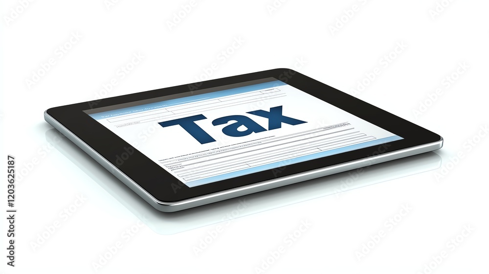 Tablet displaying tax documents on a white isolated background. Tablet displaying tax documents on a white isolated background.