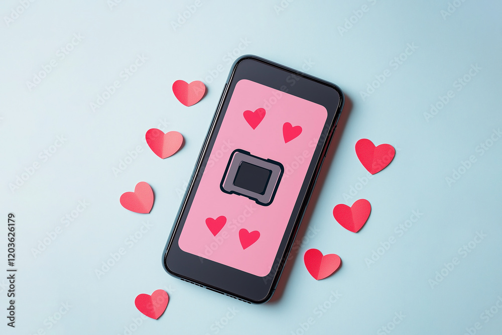 mobile phone with hearts, the concept of communication with relatives and loved ones mobile phone with hearts, the concept of communication with relatives and loved ones