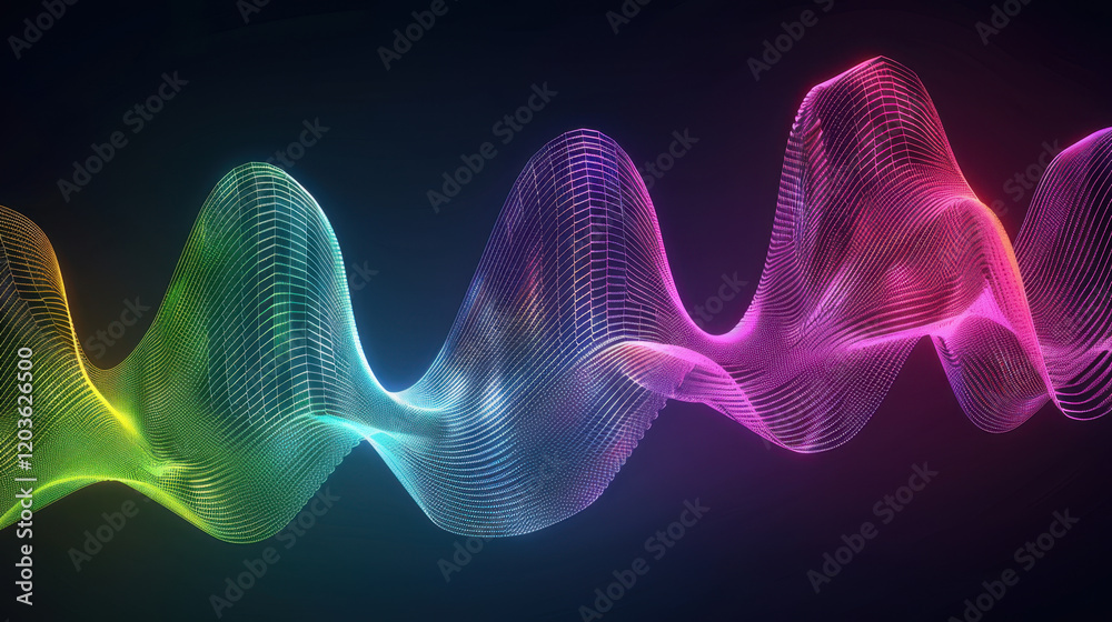 Fototapeta premium Digital wave pattern in vibrant colors, representing sound or data visualization. flowing lines create dynamic and energetic feel, perfect for tech or music themes