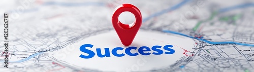 Success concept with red pin on map, representing achievement and goal setting. photo