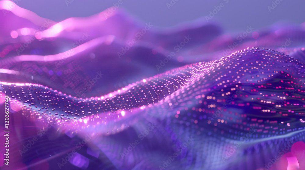 Abstract digital landscape with flowing waves and glowing particles, creating vibrant and dynamic visual experience. interplay of light and color evokes sense of depth and movement Abstract digital landscape with flowing waves and glowing particles, creating vibrant and dynamic visual experience. interplay of light and color evokes sense of depth and movement