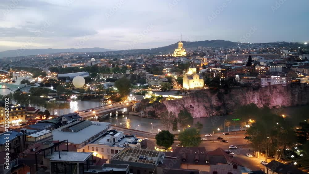 An aerial view of Tbilisi at the night from Narikala Fortress An aerial view of Tbilisi at the night from Narikala Fortress