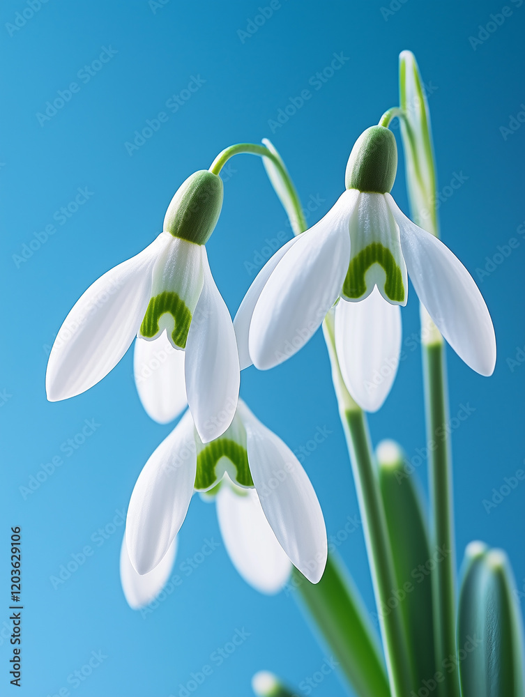Spring delicate flowers snowdrops on a blue background. Spring flowers closeup. Primroses. Easter. Spring delicate flowers snowdrops on a blue background. Spring flowers closeup. Primroses. Easter.