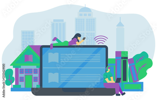 Online Digital Library Concept Flat Design
