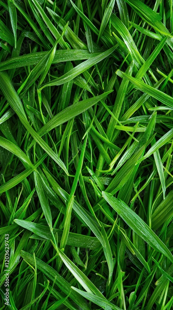 Close up of green grass with water droplets captured in morning light Close up of green grass with water droplets captured in morning light