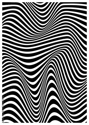Wallpaper Mural Abstract Black and White Curved Lines in Optical Illusion Style Torontodigital.ca
