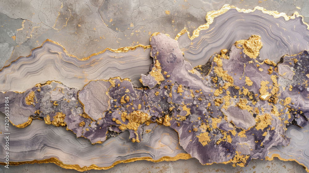 Obraz premium stunning abstract design featuring purple agate with gold accents, showcasing intricate patterns and textures that evoke sense of luxury and elegance