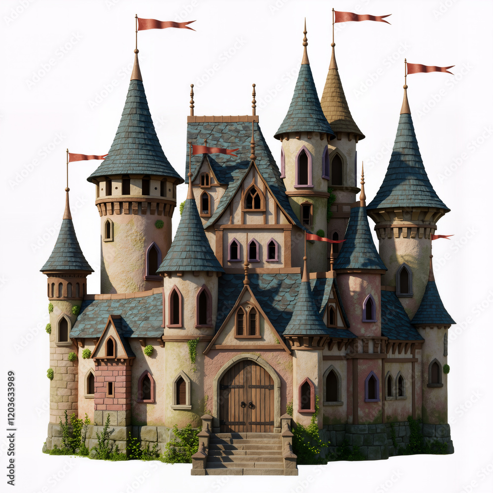 Medieval fantasy fairytale castle - isolated on white Medieval fantasy fairytale castle - isolated on white