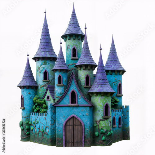 Colorful medieval fantasy fairytale castle - isolated on white