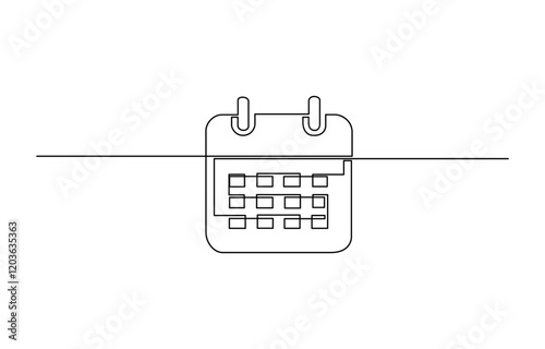 One continuous line drawing. Symbol of memorable date and event day in simple linear style, Calendar continuous line drawn. Time planer linear symbol. Reminder empty template.