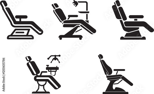 Hospital and medical health care Dental Chair set bundle  icon silhouette vector illustration