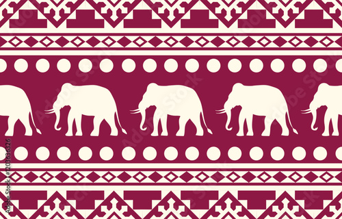 Elephant pattern. Seamless. White stripes, blue background. Ethnicity. Floral patterns, printed fabrics, pants, Lanna.