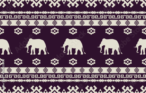 Elephant pattern. Seamless. White stripes, blue background. Ethnicity. Floral patterns, printed fabrics, pants, Lanna.