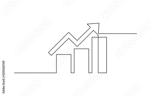 Continuous one line drawing of growing statistics graph. One line drawing illustration of growing graph, Business growth graph and arrow continuous one line drawing vector illustration.