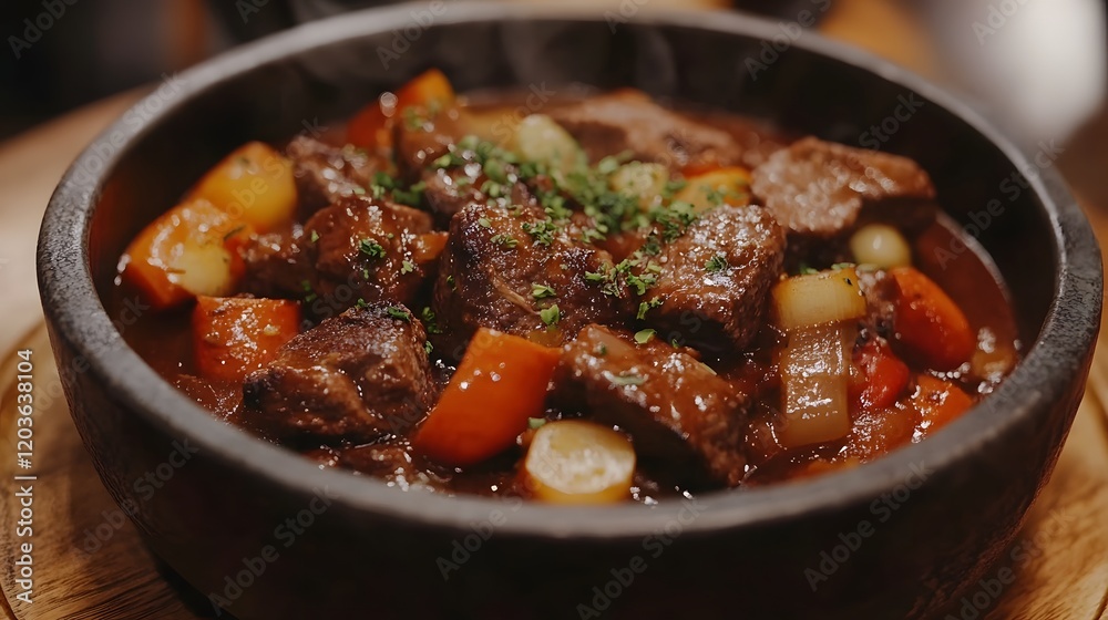 A Captivating Close-Up of Beef Bourguignon in a Bowl, Showcasing Rich Sauce and Tender Beef with Colorful Vegetables A Captivating Close-Up of Beef Bourguignon in a Bowl, Showcasing Rich Sauce and Tender Beef with Colorful Vegetables
