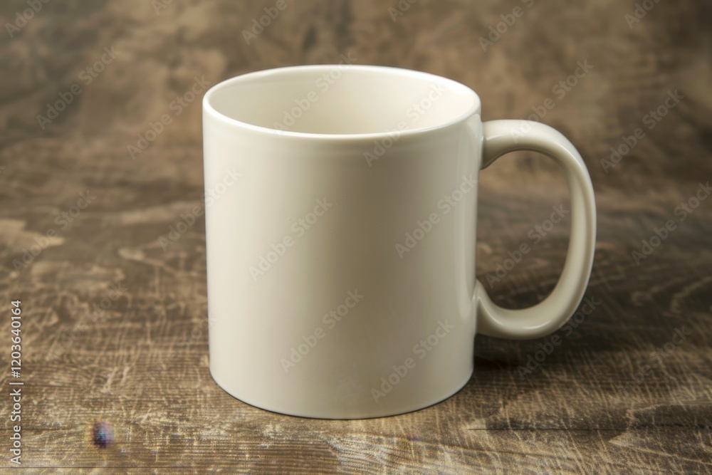 Obraz premium Empty White Ceramic Mug on Wooden Table with Natural Texture