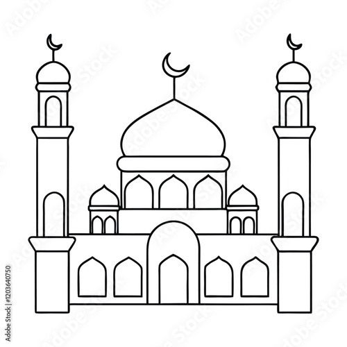 Simple Line Drawing of a Majestic Mosque