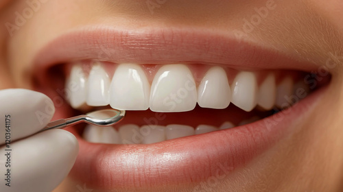 Smiling patient receiving dental care at a modern clinic photo