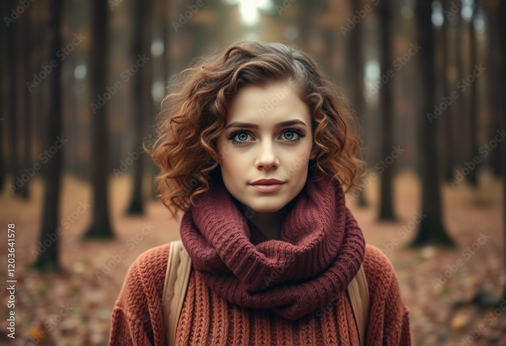 Autumn forest portrait of a female with warm clothing Autumn forest portrait of a female with warm clothing
