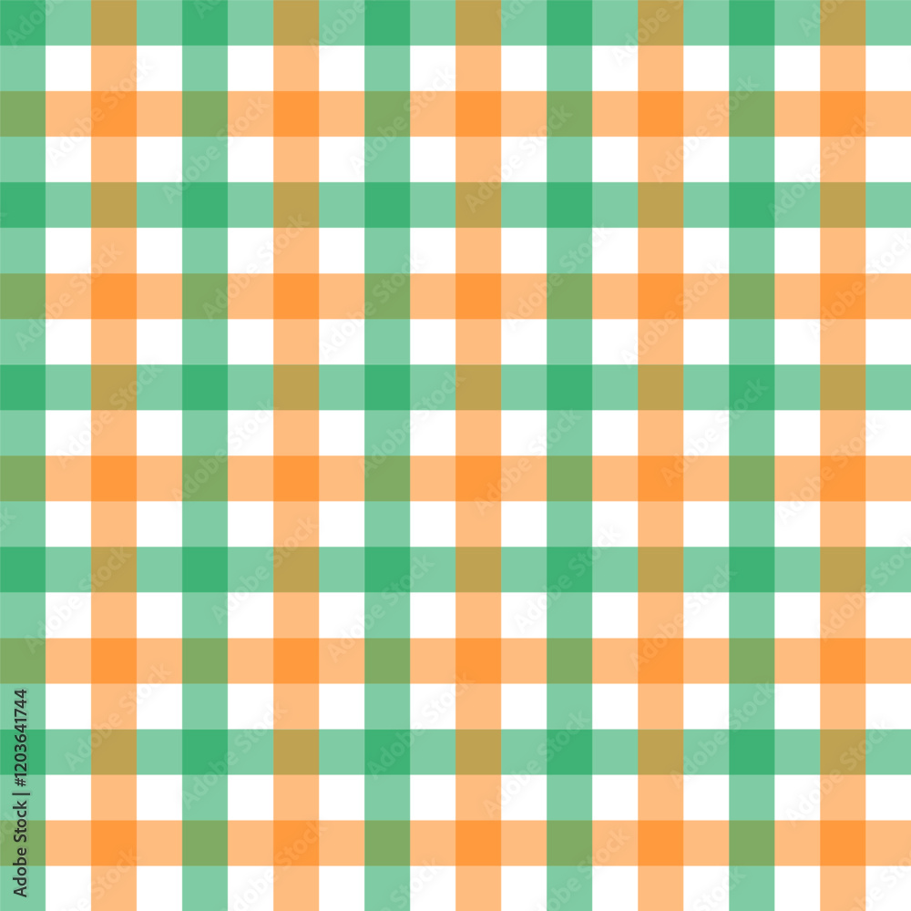 Gingham seamless pattern.Checkered tartan plaid repeat pattern in green orange white.Geometric vector illustration background wallpaper for fabric and prints. Gingham seamless pattern.Checkered tartan plaid repeat pattern in green orange white.Geometric vector illustration background wallpaper for fabric and prints.