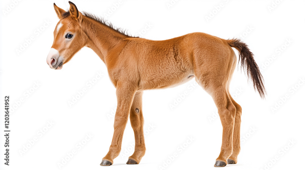 Image of a horse foal isolated on a clean white background, showcasing its innocence and beauty, perfect for stock photography. Image of a horse foal isolated on a clean white background, showcasing its innocence and beauty, perfect for stock photography.