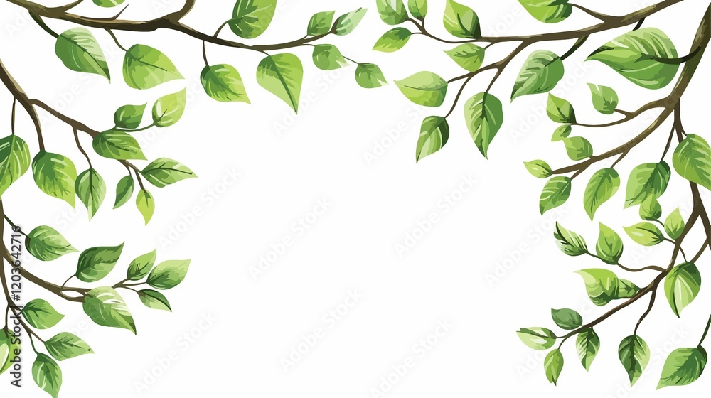 Framed Green Leaves on White Background - Nature Botanical Design Element Framed Green Leaves on White Background - Nature Botanical Design Element